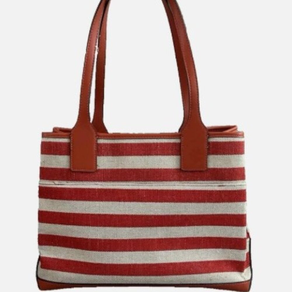 Nanette Lepore Whitley Satchel Shoulder Tote Bag - Striped Red Orange - Picture 3 of 5